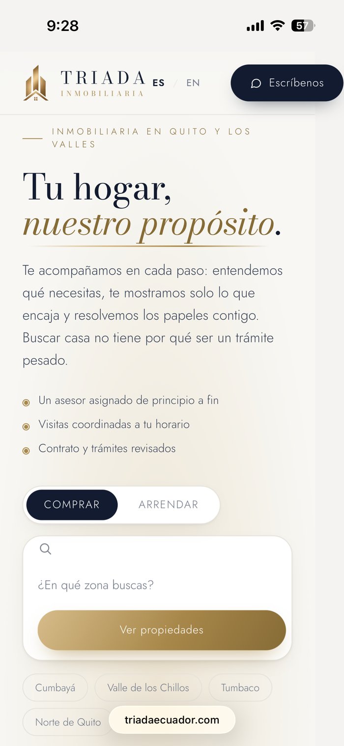 Captura real del portal de Triada Inmobiliaria, hecho con InmoSmart